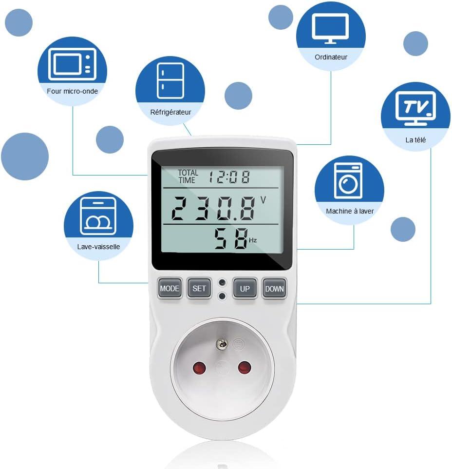 Wattmeter lấy bộ đếm năng lượng, bộ đếm tiêu thụ năng lượng với 11 chế độ giám sát và màn hình LCD, tiêu thụ điện để bảo vệ chống quá tải 3680W
