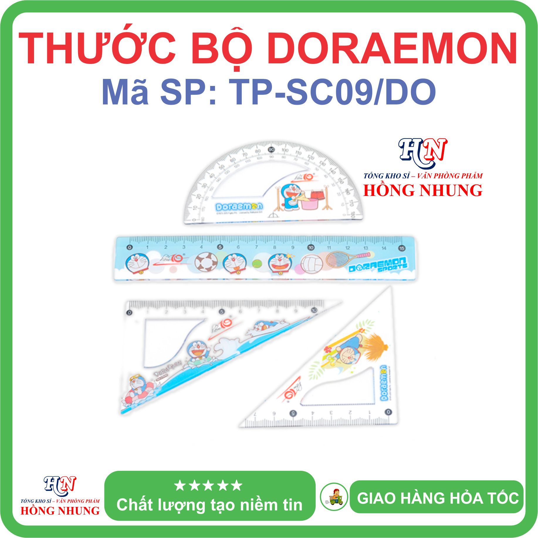 [SALE] Thước bộ Doraemon TP-SR09/DO , phù hợp với học sinh để đo đường thẳng và đo góc.