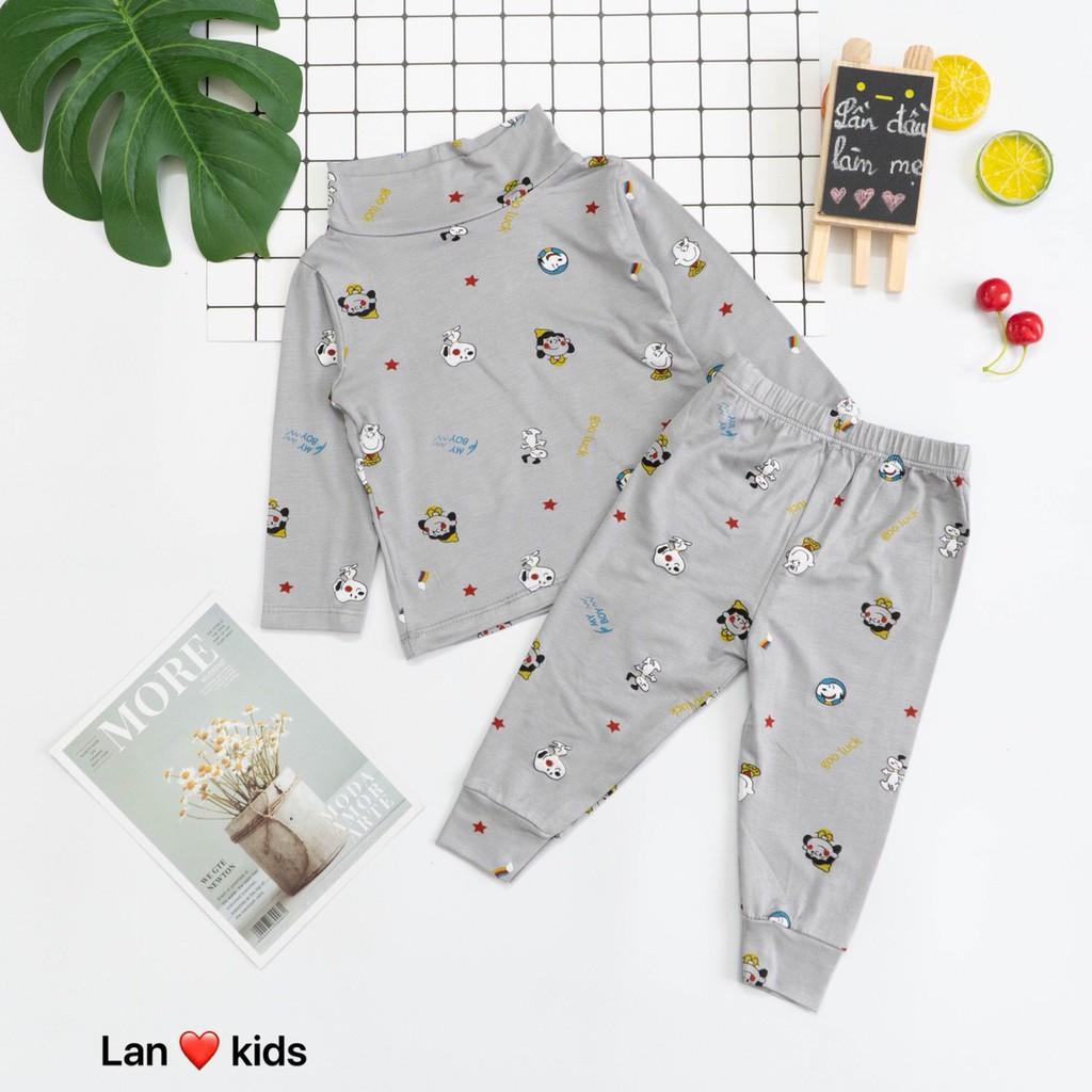 Bộ dài tay cổ cao 3p in hình gấu Panda thun lạnh cho bé