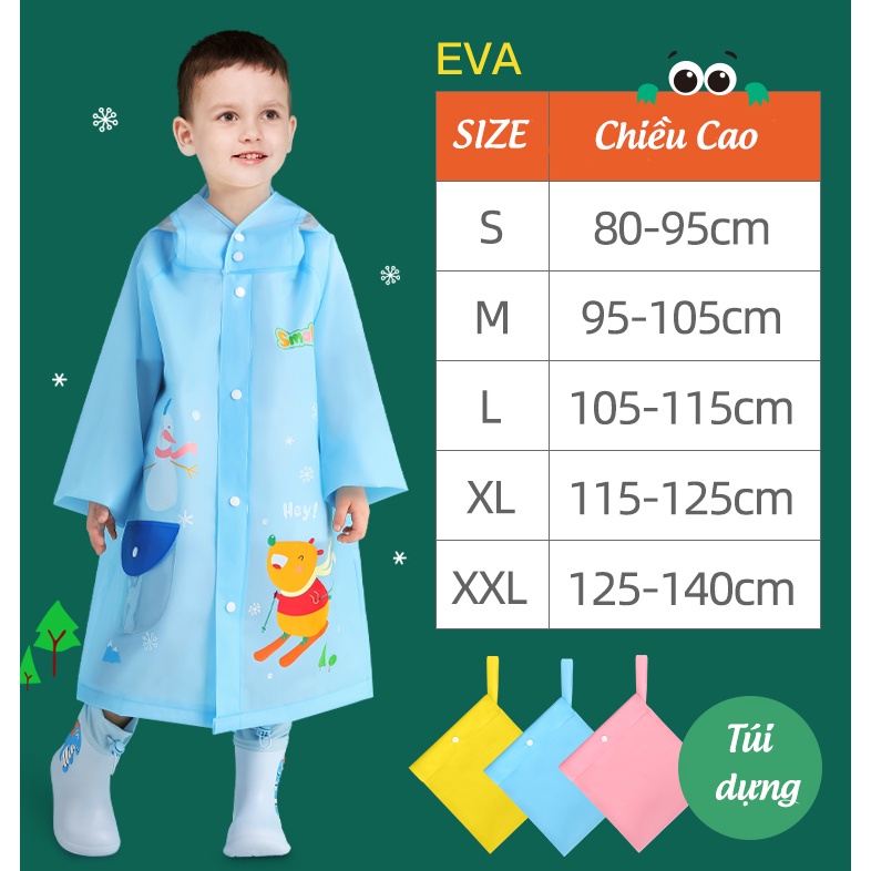 Áo mưa trẻ EM CHO BÉ TRAI BÉ GÁI CÓ CHIỀU CAO TỪ 80CM-140CM , CHẤT LIỆU eva MỀM MẠI AN TOÀN , CHỐNG THẤM , SIÊU BỀN - BORO SPORT