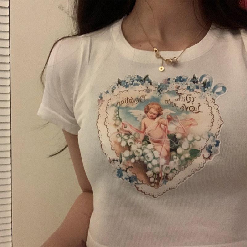MS18 Áo thun nữ cotton croptop angel Quảng Châu