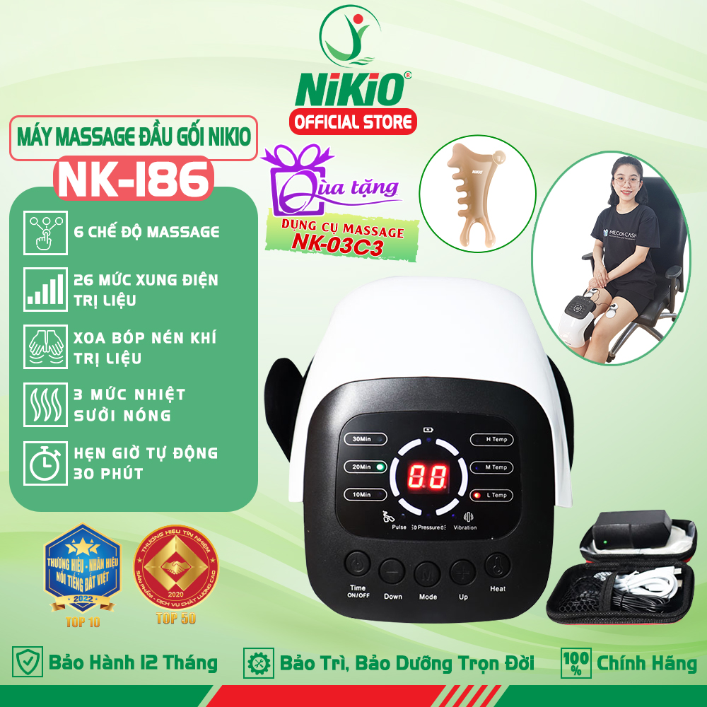 Máy Massage Đầu Gối Nikio NK-186 - Công Nghệ Rung, Túi Khí Xoa Bóp Nhẹ Nhàng Giúp Khớp Gối Thư Giãn, Giảm Đau Nhức - Kết Hợp Miếng Dán Xung Điện Matxa Giãn Cơ, Giảm Đau Nhức Toàn Thân - Dòng Pin Sạc