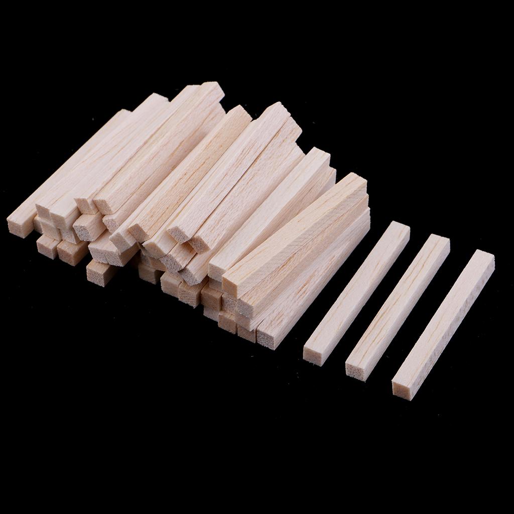 2x50 Pieces Square Balsa Wood Stick Unfinished Woodcraft Stick Dowel Rod 50mm