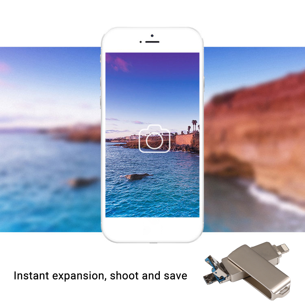 USB Ổ Flash 3 Trong 1 Micro USB / USB 2.0 Cho IPhone IPad Mini Que Nhớ 16Gb 32Gb 64Gb 128Gb