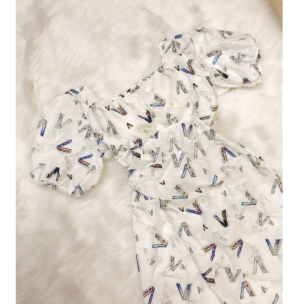 Đầm xoè lụa hoạ tiết hở lưng kèm nơ siêu xinh phù hơp đi dạo phố, đi làm