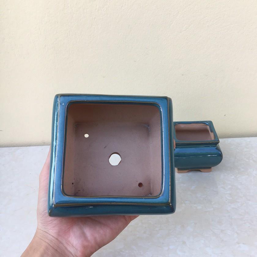 Chậu bonsai Vuông mini men hỏa biến gốm Bát tràng 2 size BM-48