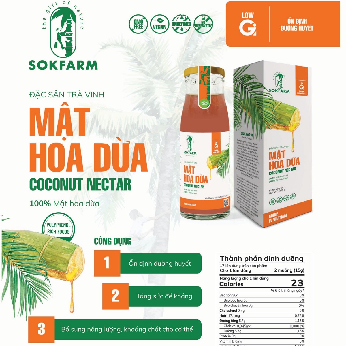 MẬT HOA DỪA SOKFRAM - 250gram - ĐẶC SẢN TRÀ VINH