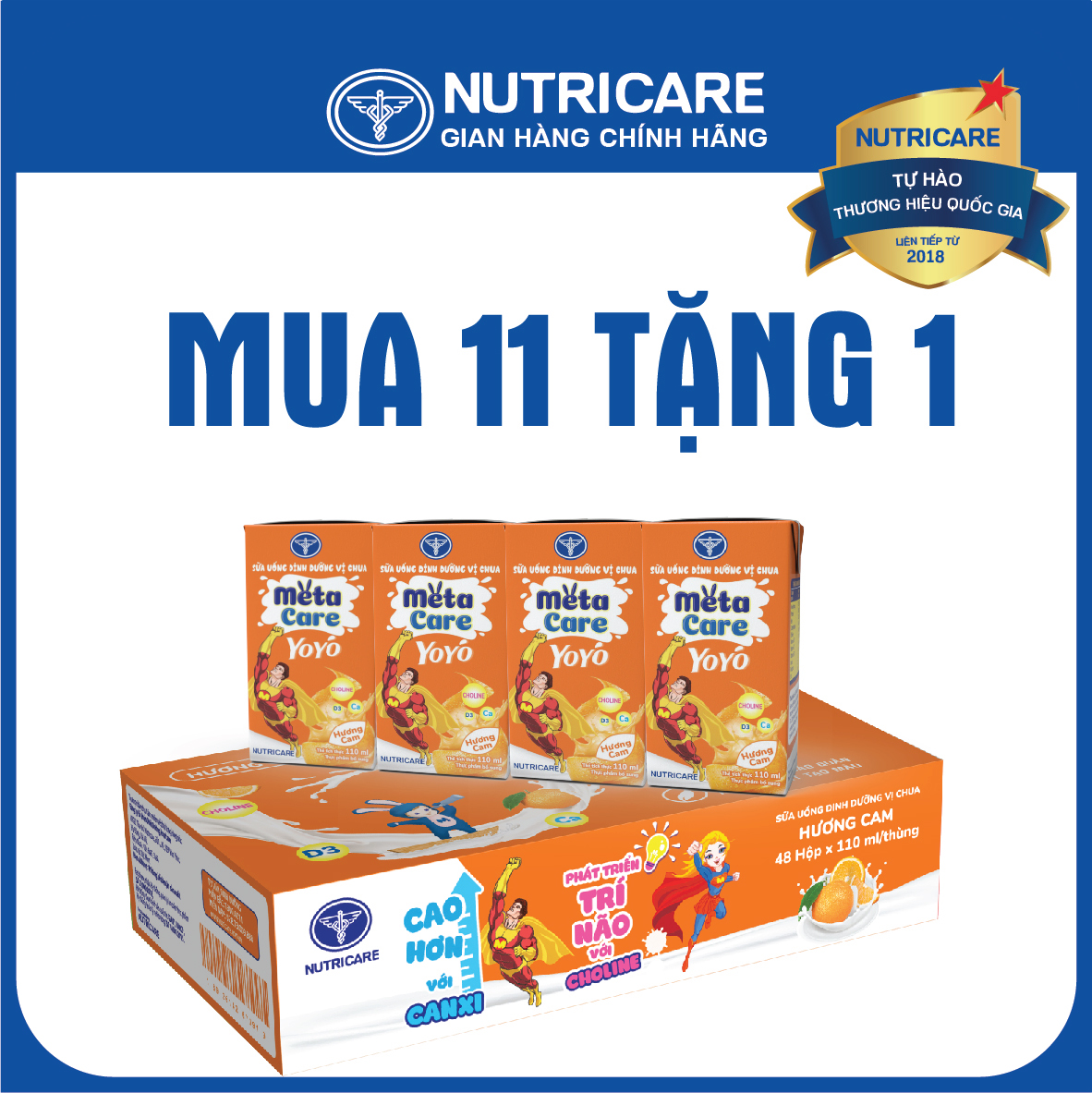 [Mua 11 lốc tặng 1] Sữa nước Nutricare MetaCare Yoyo vị chua hương cam (110ml)