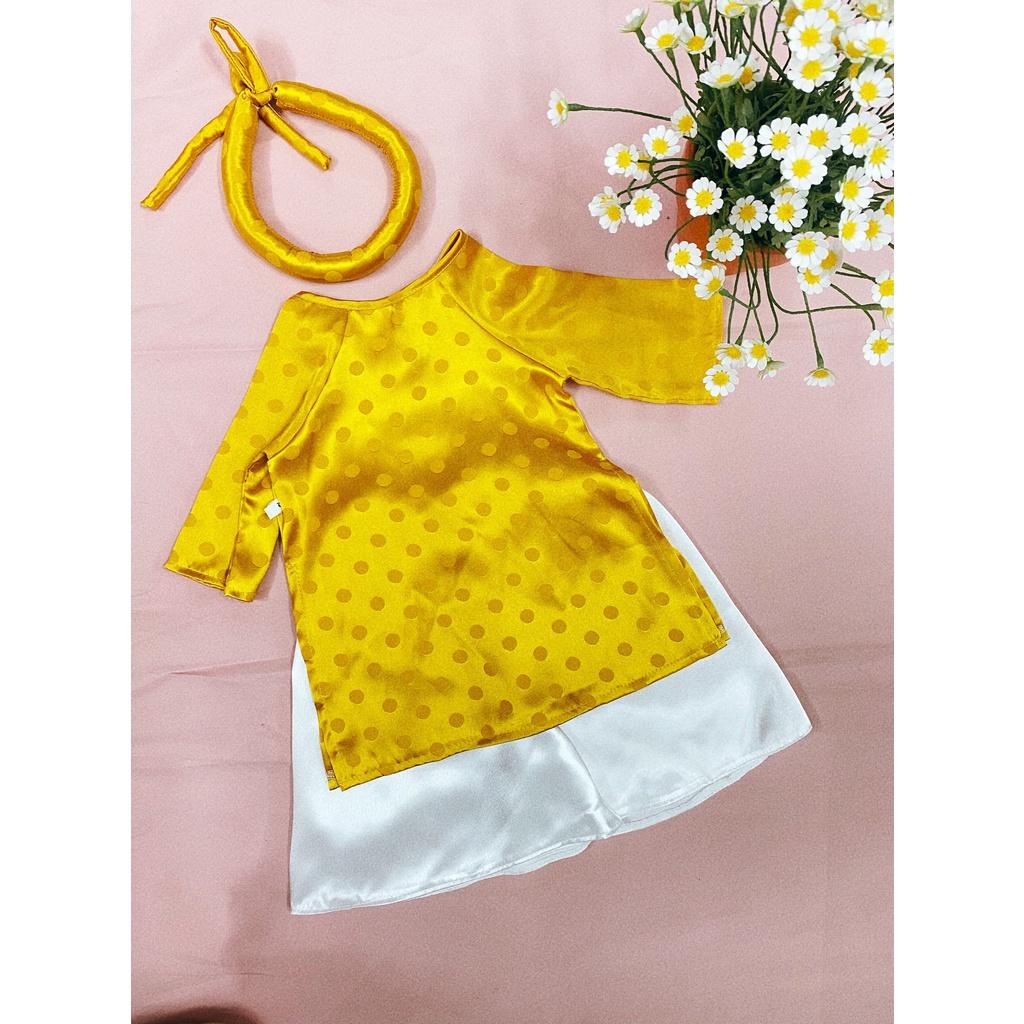 Bộ Áo dài bé gái Mint Baby, set áo dài em bé kèm mấn, kèm quần size sơ sinh đến 15kg