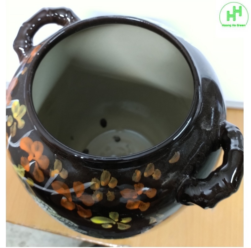 Bình, Chum, Vại ngâm r ượu chạm khắc họa tiết đồng quê, chất liệu Gốm Sứ Bát Tràng, dung tích 10L - Màu nâu đất