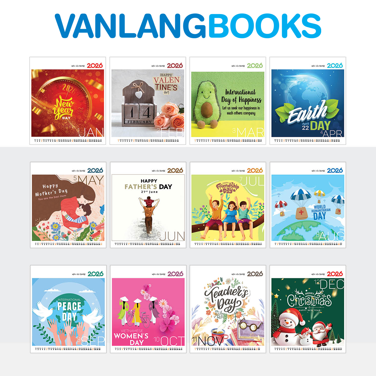 Lịch Bàn 2026 – Ngày Yêu Thương | Lịch Để Bàn Vanlangbooks |  (Mã: VLLB04B) - Màu Cam