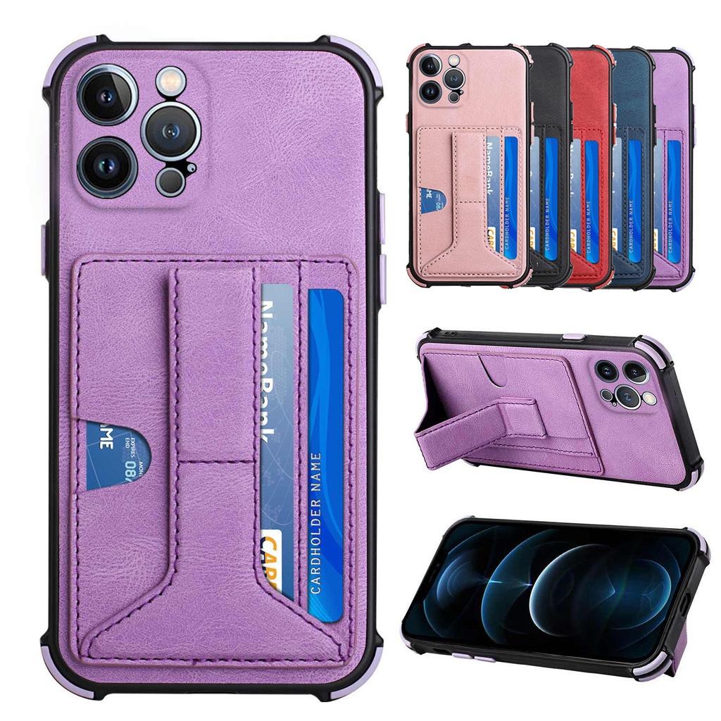 Ốp điện thoại nhựa TPU mềm có giá đỡ và khe cắm thẻ màu trơn cho iPhone 11 Pro Max 7 Plus 8 Plus SE  X XR XS Max