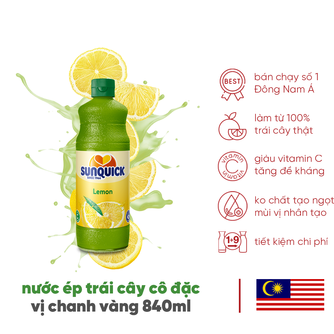 Nước ép chanh Sunquick Lemon squash juice 840ml