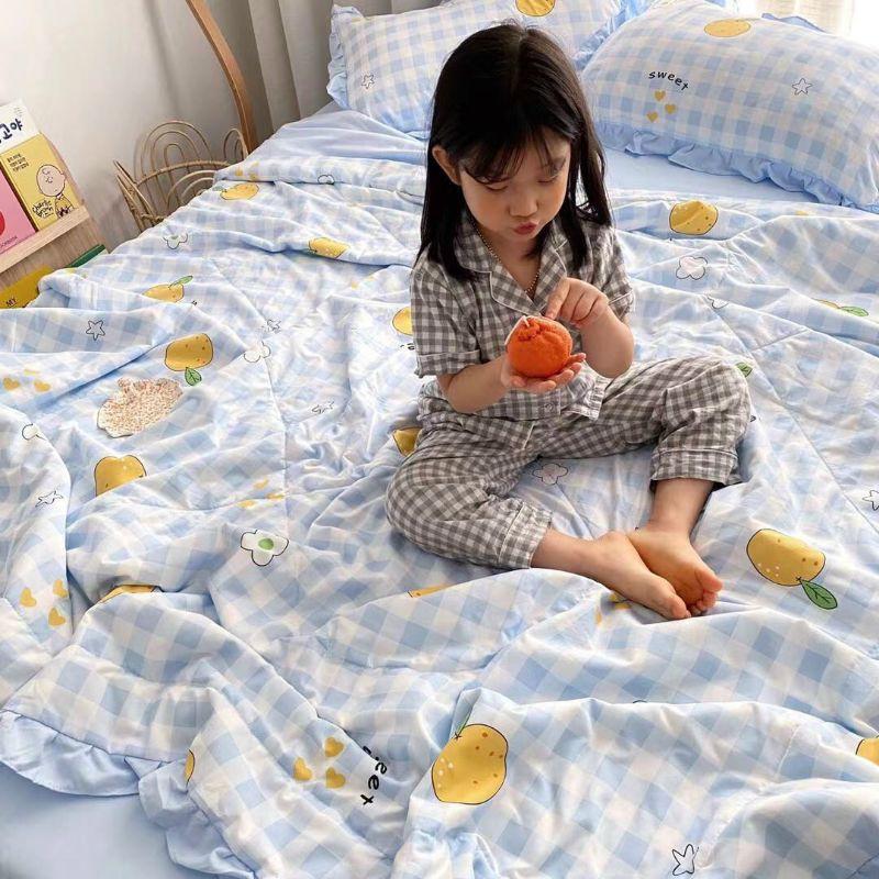 Bộ chăn ga gối Đũi bèo chăn hè trần bông đẹp miễn chê