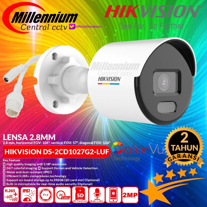 Camera IP Full Color có màu 24/7 tích hợp Mic, độ phân giải Full HD 2.0Mp ( 1920x1080 ) . Chính hãng Hikvision bảo hành 2 năm ( DS-2CD1027G2-L DS-2CD1327G2-L, DS-2CD1027G2-LUF DS-2CD1327G2-LUF ) - Hàng chính hãng.