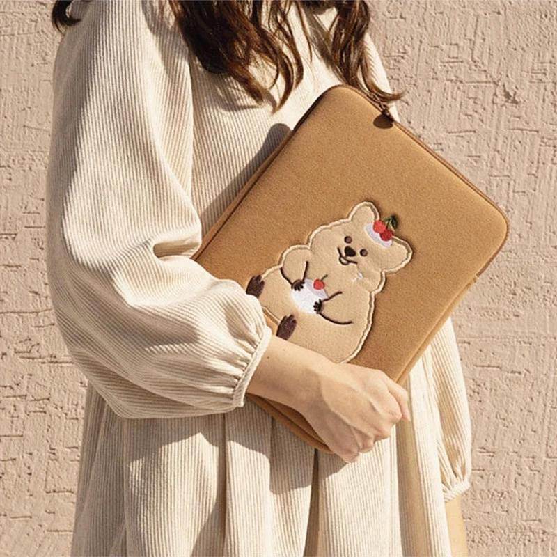 Hoạt Hình Hàn Quốc Túi Đựng Macbook Ipad 10.2 10.5 "Dễ Thương Anh Đào Kangaroo Túi Đựng Laptop Ipad Pro 9.7 11 13 inch Bao Túi Trong
