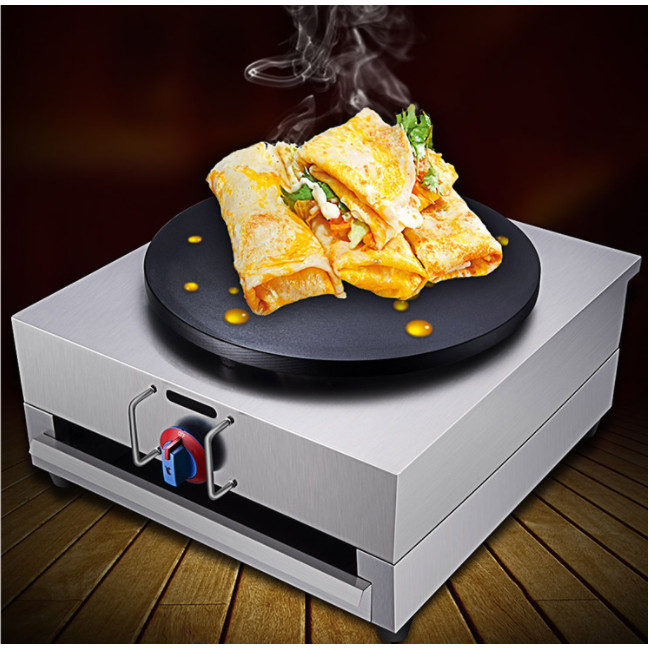 Máy làm bánh crepe vuông gas đường kính mặt bếp 40cm, mặt gang chống dính