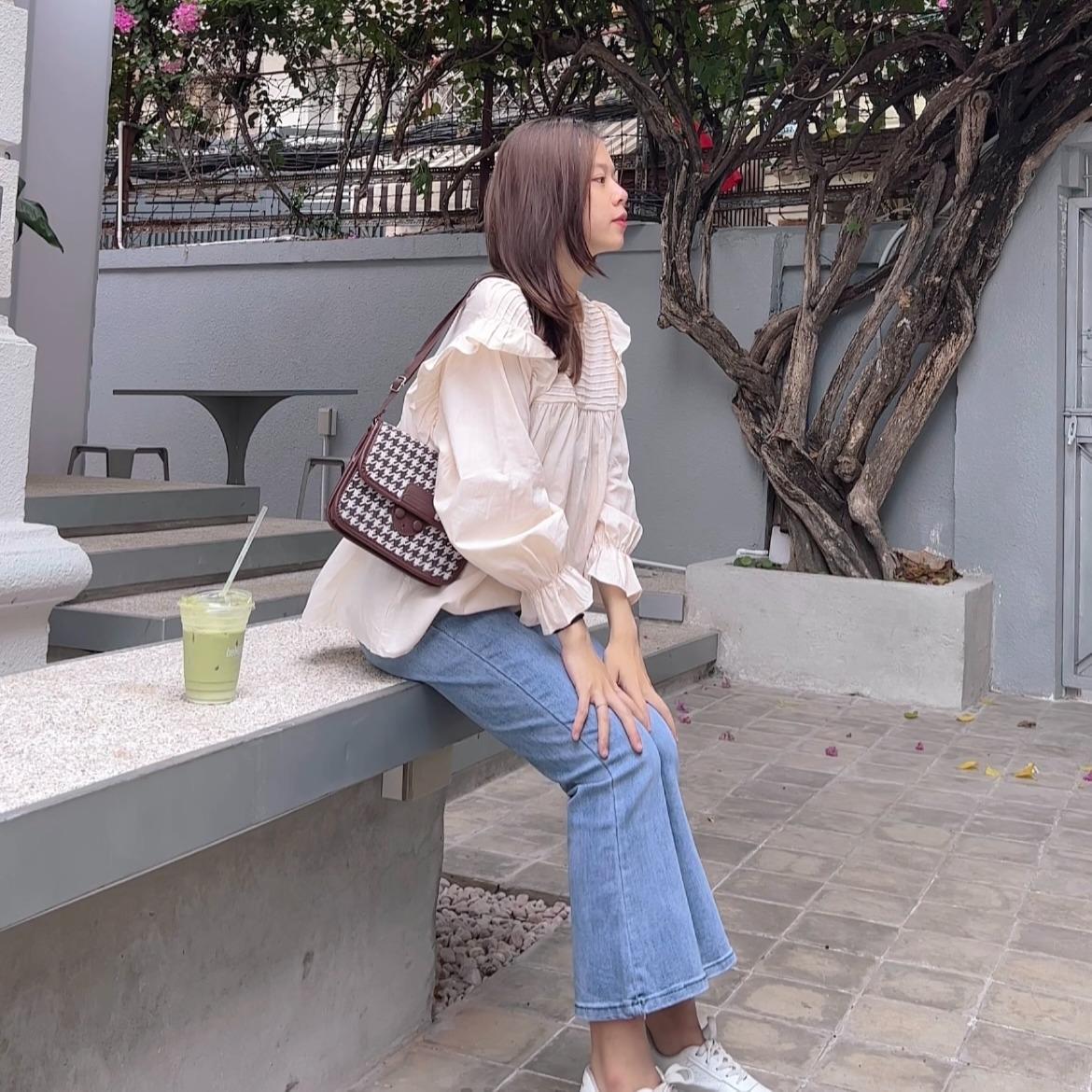 Quần Jean Ống Loe 9 Tấc LAI GẬP Basic