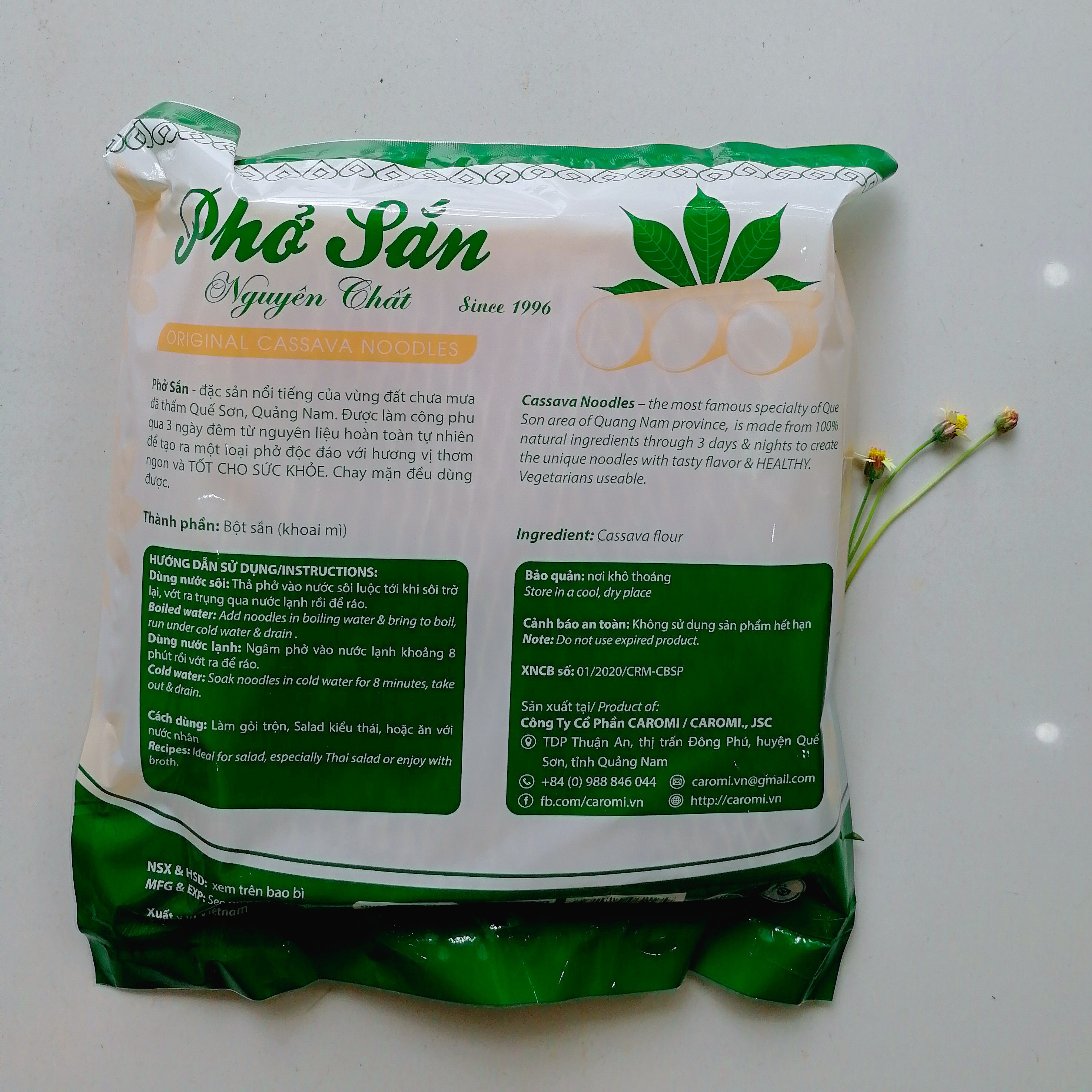 Phở sắn Nguyên chất, Đặc sản,  túi 400g , Thực phẩm sạch tự nhiên, không cholesterol, tốt cho bệnh nhân tiểu đường - Thương hiệu Caromi, Hàng chính hãng