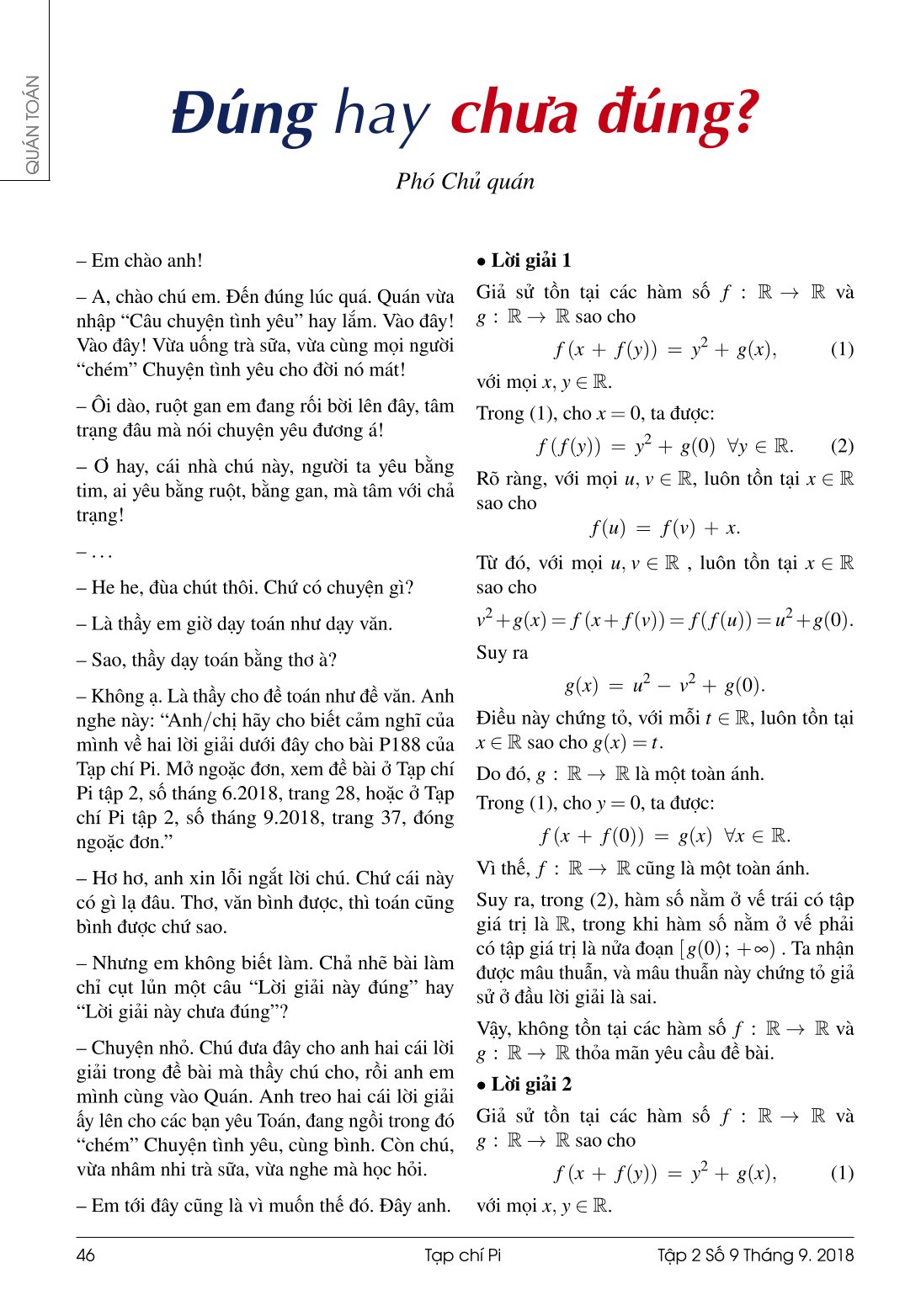 Tạp chí Pi- Hội Toán học Việt Nam số 9/ tháng 9 năm 2018