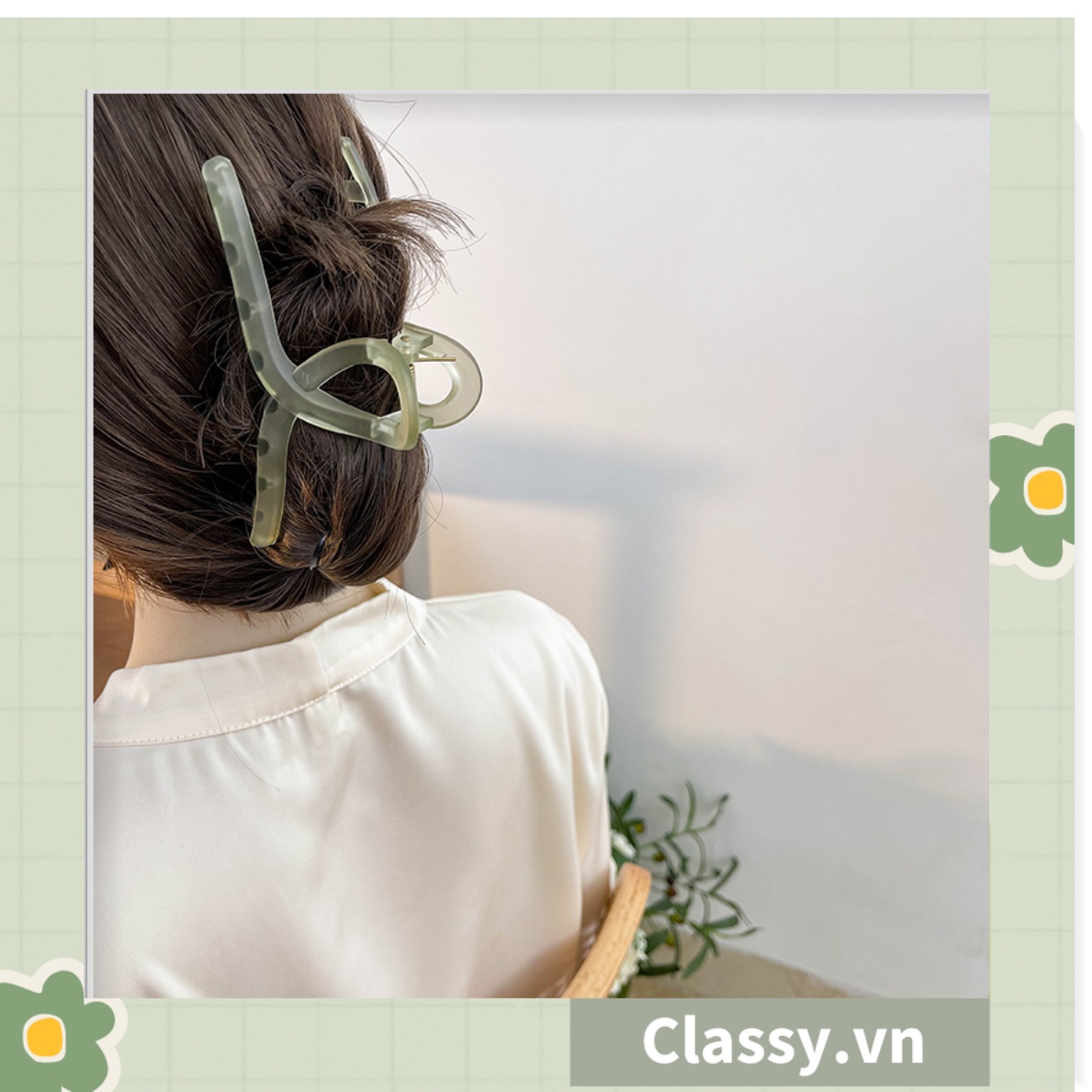 Kẹp tóc càng cua Classy màu xanh lá, dạng kẹp trong đục, nhiều kiểu dáng hiện đại PK1169