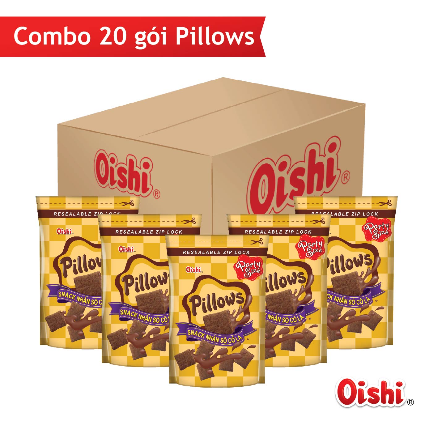 Combo 20 gói Oishi Snack Nhân Vị Socola Pillows (100g/gói)