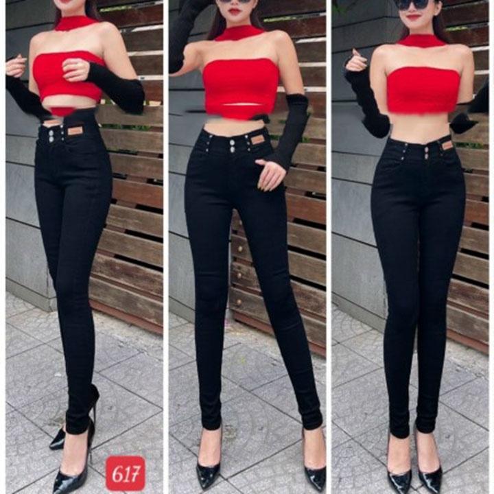 Quần jean nữ lưng cao màu trắng mặc tôn dáng vải co giãn - Skymen Fashion MS522