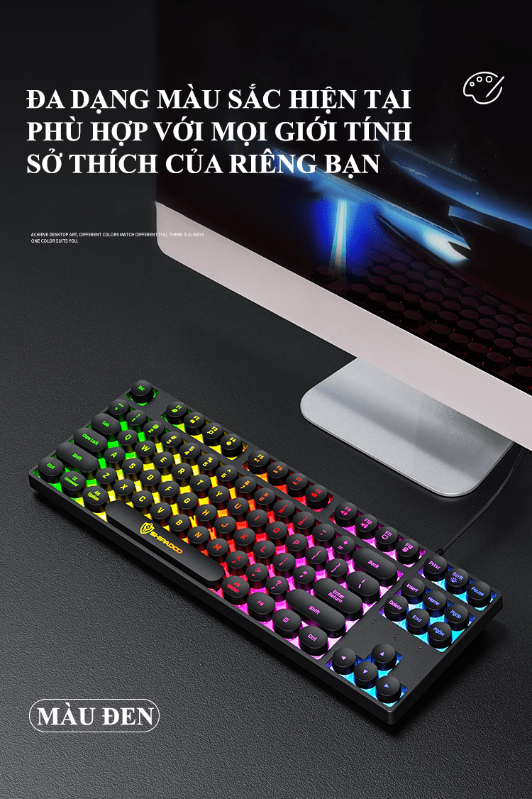 Bàn phím giả cơ SHIPADOO K87 nút tròn với thiết kế mini nhỏ gọn có đèn led 7 màu cực đẹp -HT - HÀNG CHÍNH HÃNG