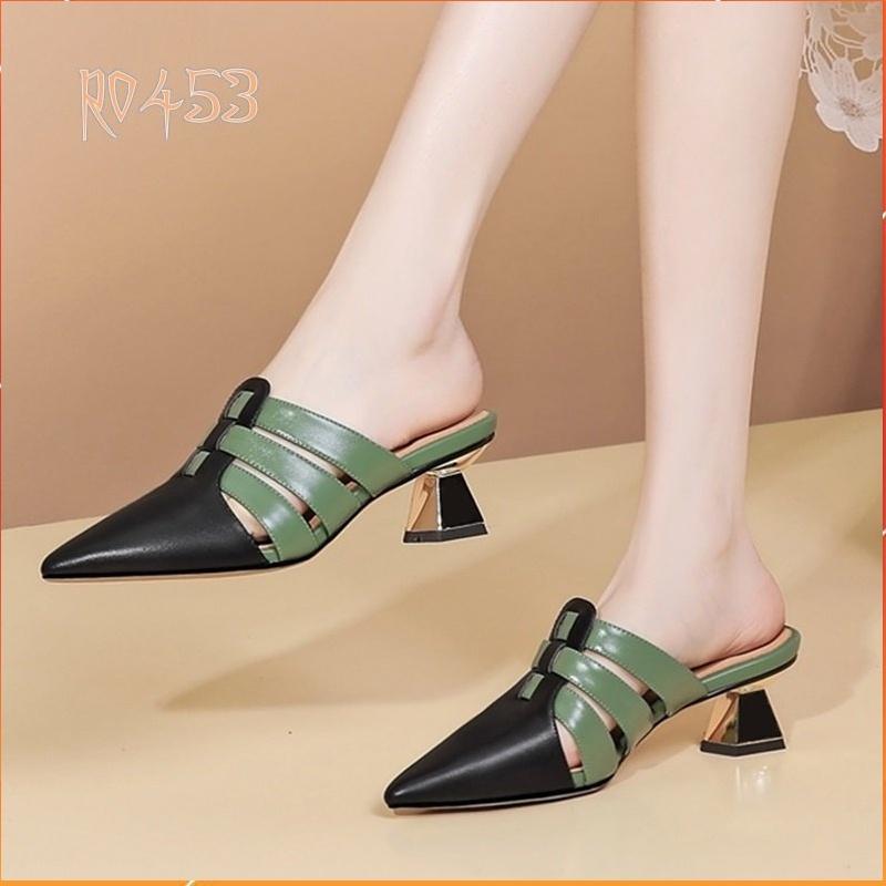 Dép nữ cao gót quai ngang 4 phân hàng hiệu rosata màu đen ro453 - HÀNG VIỆT NAM CHẤT LƯỢNG QUỐC TẾ