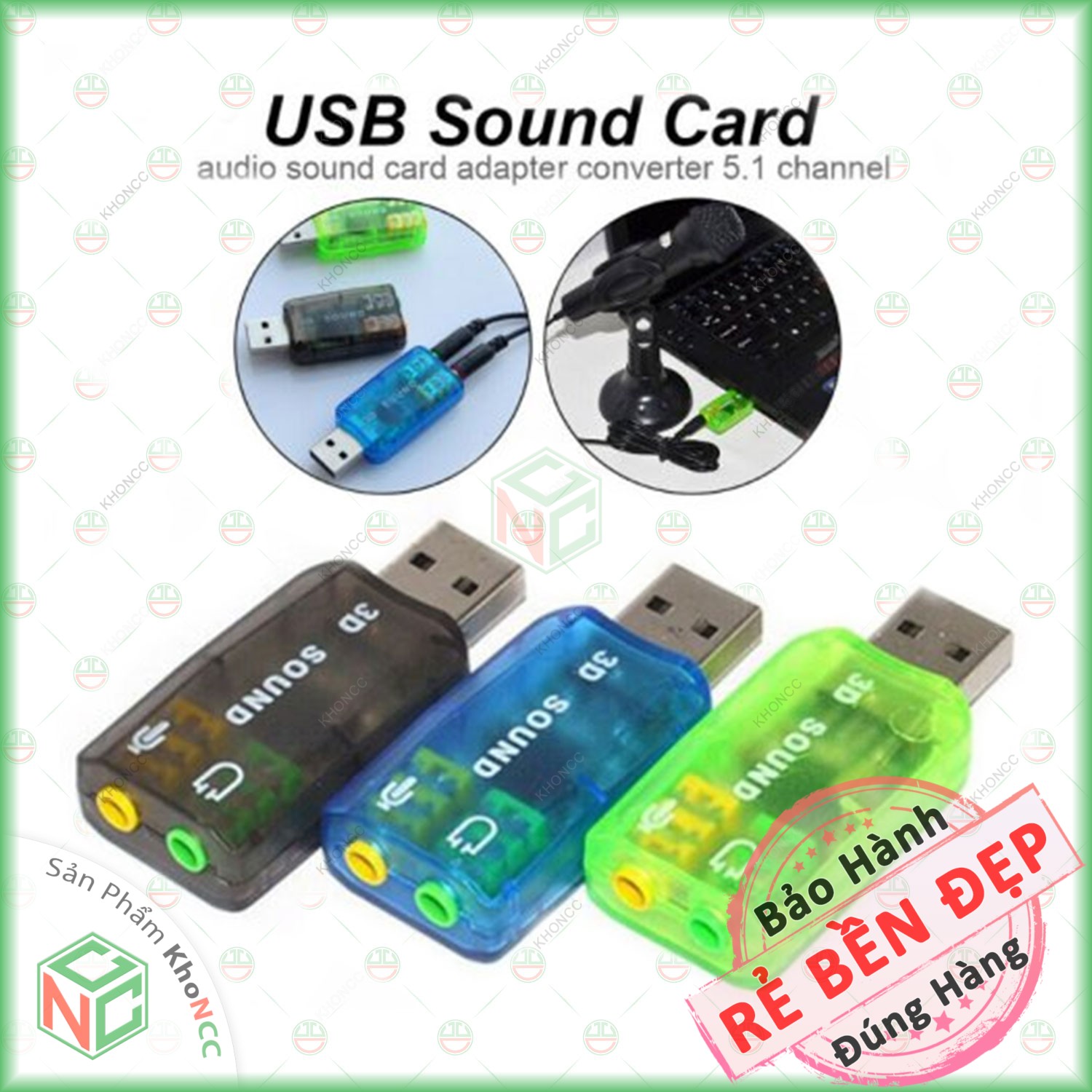 [Thay Thế] USB Sound Card KhoNCC Hàng Chính Hãng Gắn Cho Máy Tính - Laptop Bị Lỗi Âm Thanh Gắn Qua Cổng USB - NLVQ-192-USBS