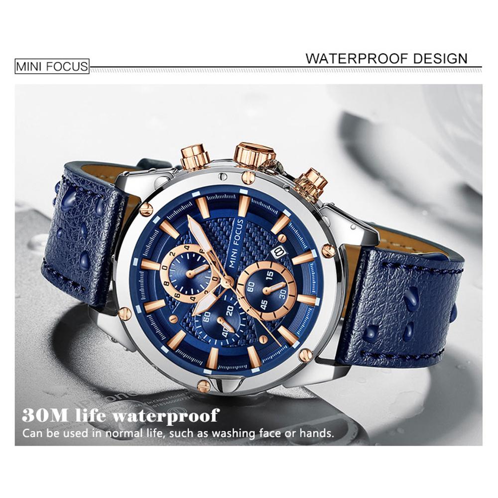 Đồng hồ đeo tay MINI FOCUS MF0161G Quartz dành cho nam thể thao đơn giản Ba mặt số phụ Lịch hiển thị phút thứ hai - Màu nâu