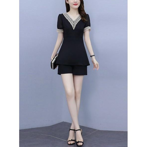 SÉT BỘ NGẮN CỔ V REN VÀNG
