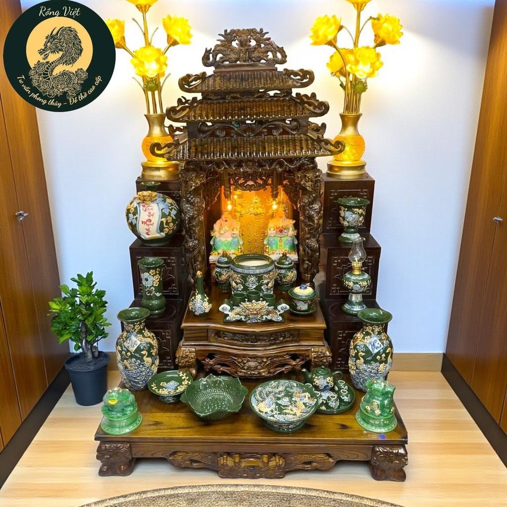 Bộ sứ men xanh lá Rồng Việt -Gốm Bát Tràng, tinh xảo và sang trọng với họa tiết Rồng Phượng đắp nổi