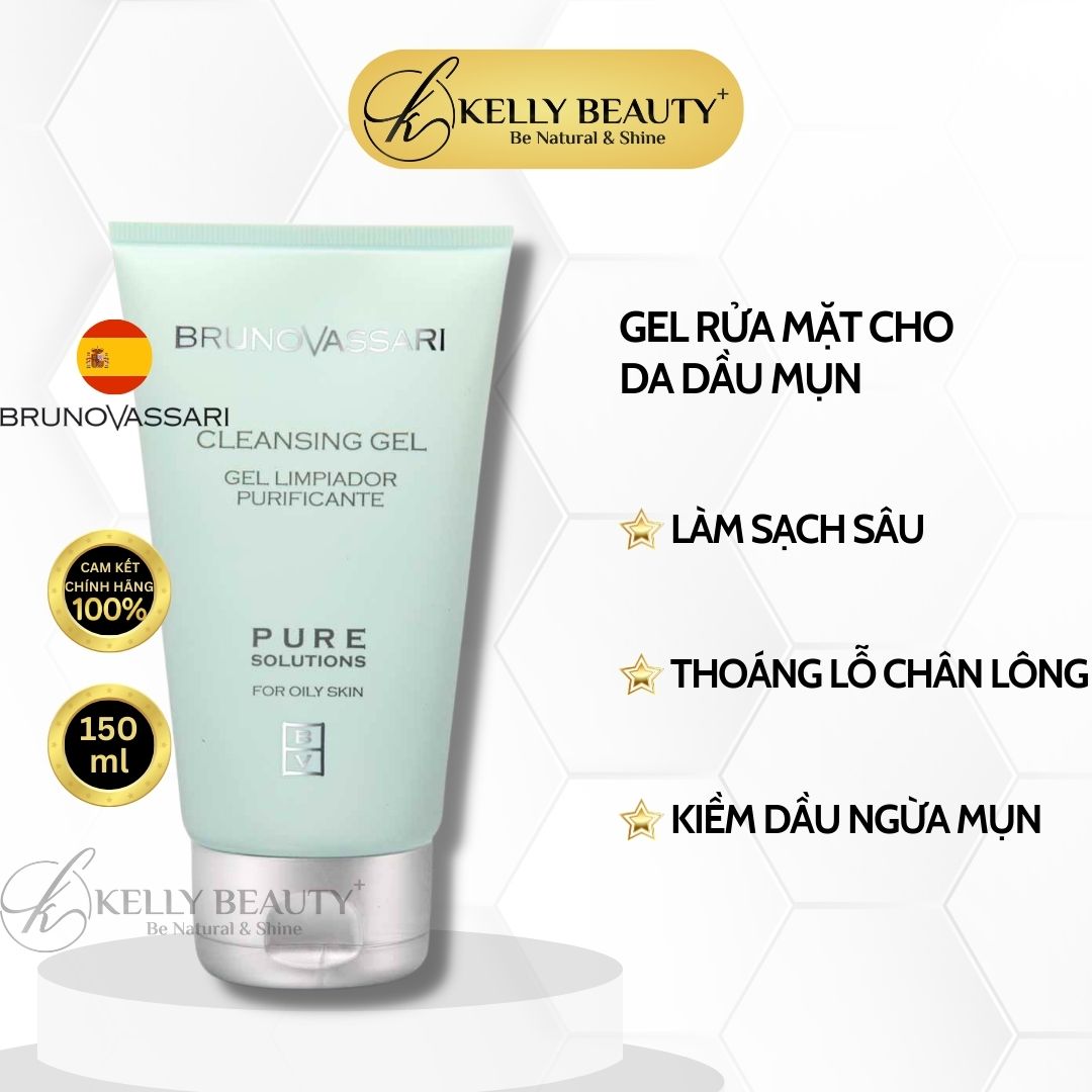Gel Rửa Mặt Cho Da Dầu Mụn Pure Solutions - Cleansing Gel - Bruno Vassari | Kelly Beauty
