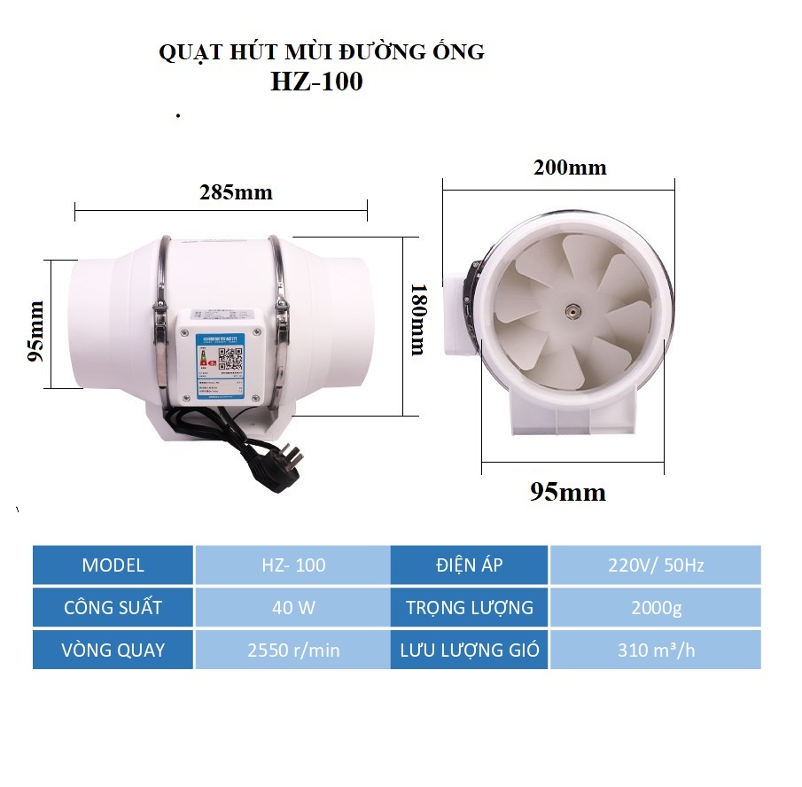 Quạt Thông Gió Hút Mùi Đường Ống Tròn Vỏ Nhựa PP Áp Lực Xiên Động Lực Mạnh Lõi Dây Đồng Nguyên Chất Hút Mùi Thông Gió Nhà Bếp Nhà Vệ Sinh - Hàng Nhập Khẩu