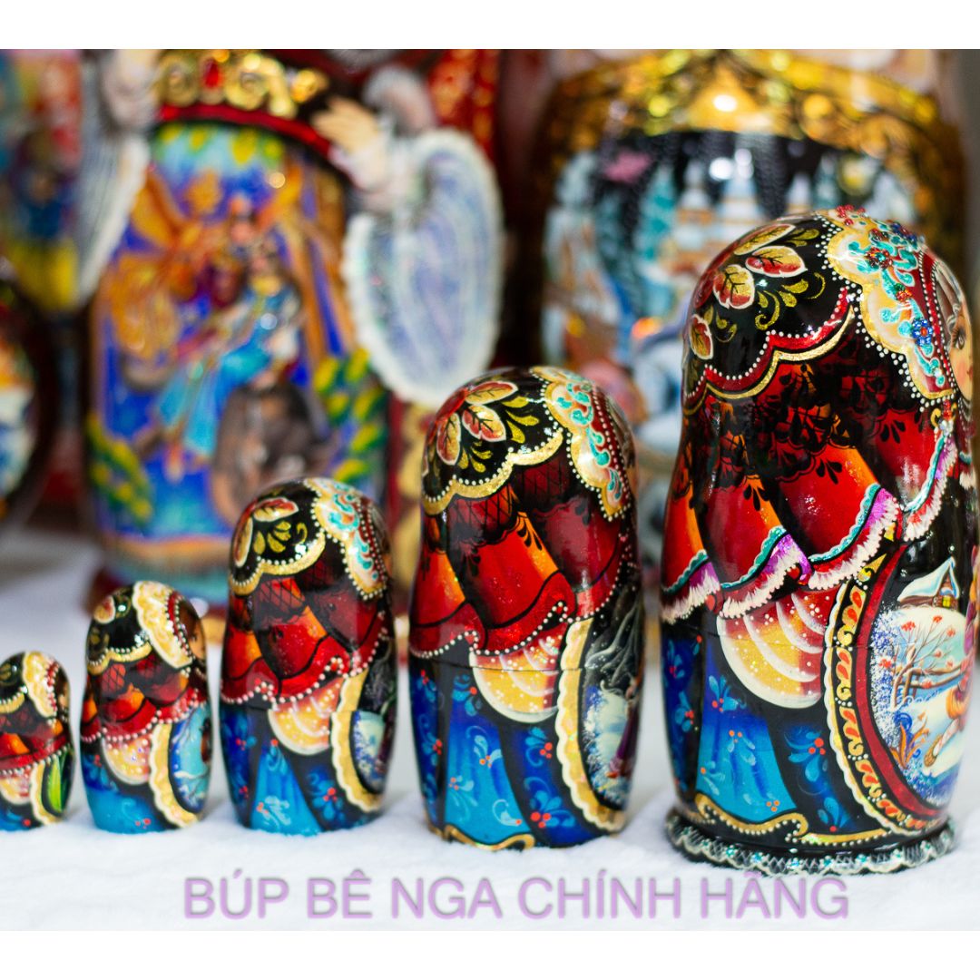 BỘ BÚP BÊ NGA MATRYOSHKA CAO CẤP 5 LỚP 15CM "LỄ HỘI DÂN GIAN MÙA ĐÔNG"
