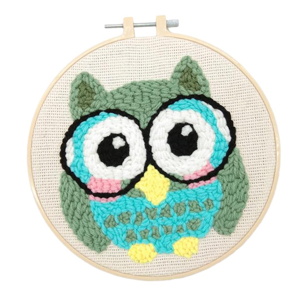 2 Sets Animal Owl Punch Kits With Punch Embroidery Pen DIY Crafts