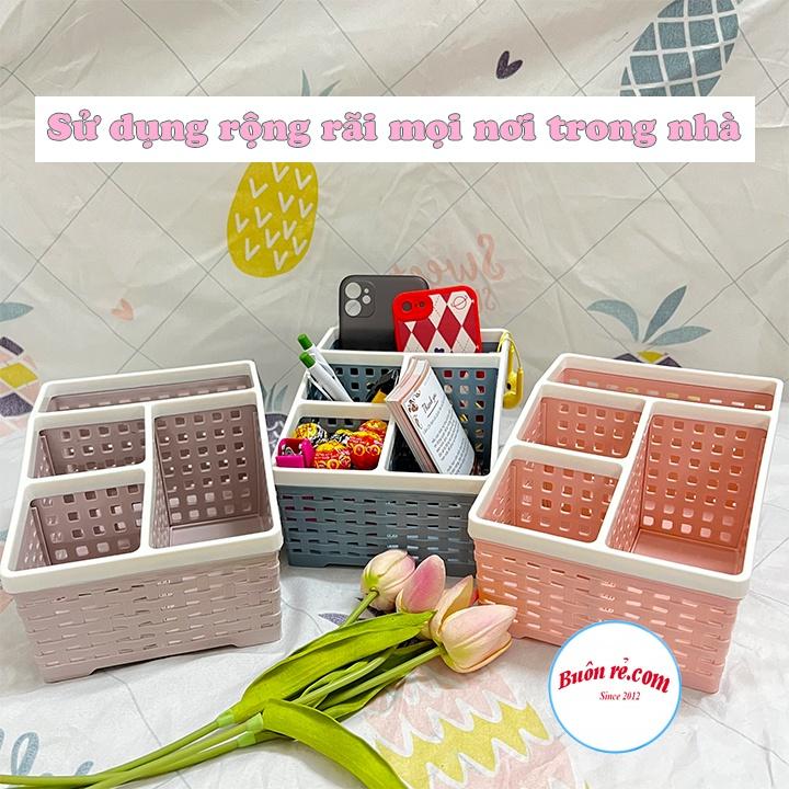 Khay nhựa tiện ích 4 ngăn Việt Nhật 2 size , khay 4 ngăn để bàn đựng bút, đồ dùng đa năng