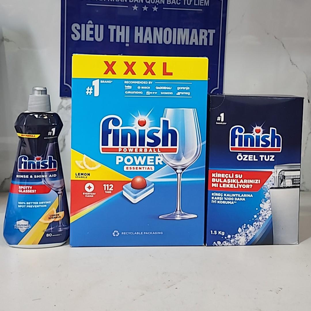 Viên rửa bát finish All in one 90 viên+Nước làm bóng finish 400ml+Muối rửa bát chén finish 1.2kg cho Máy rửa bát