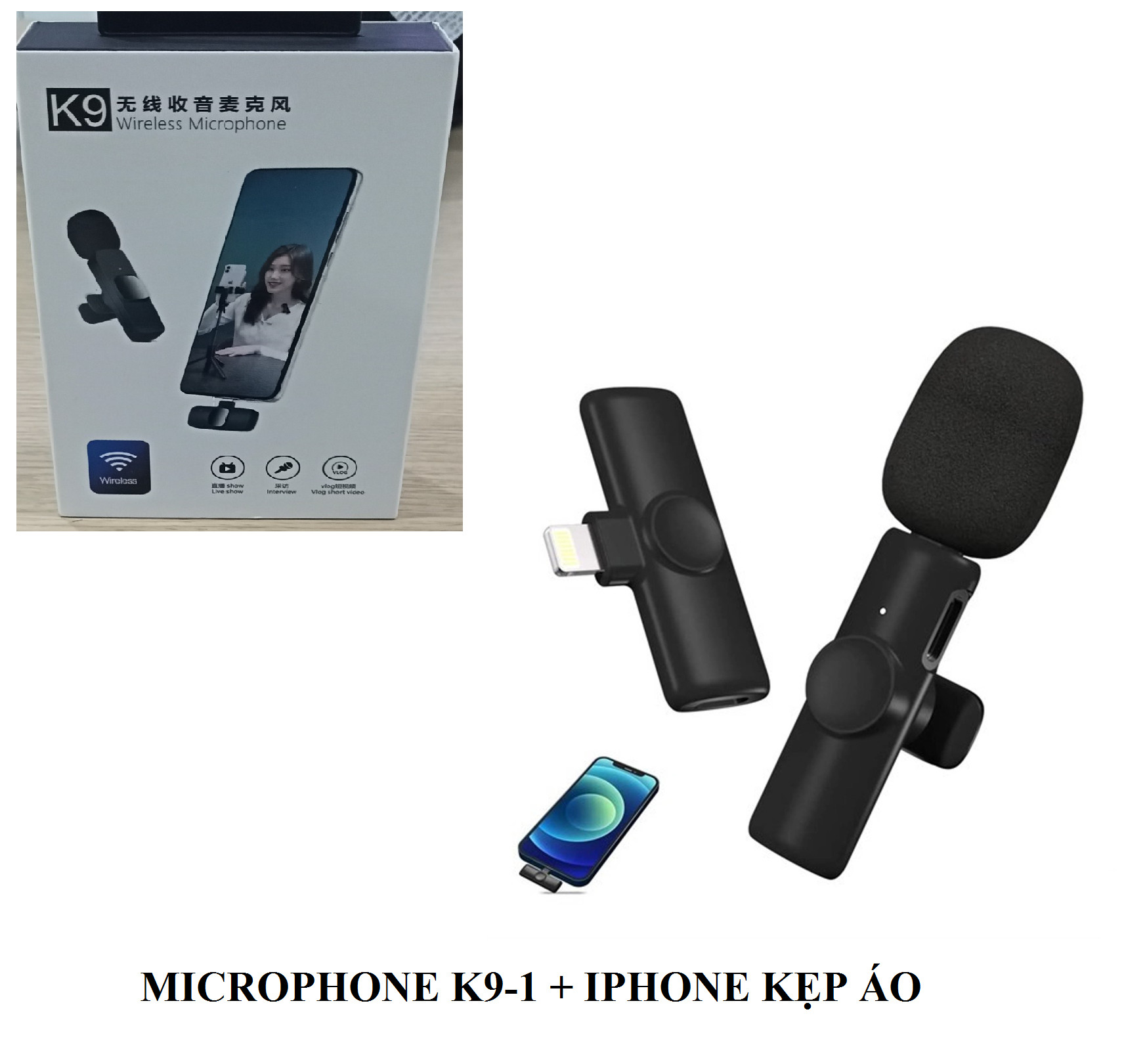 BỘ MICROPHONE K9-1  KẸP ÁO SỬ DỤNG ĐỂ GHI LẠI GIỌNG NÓI-HT