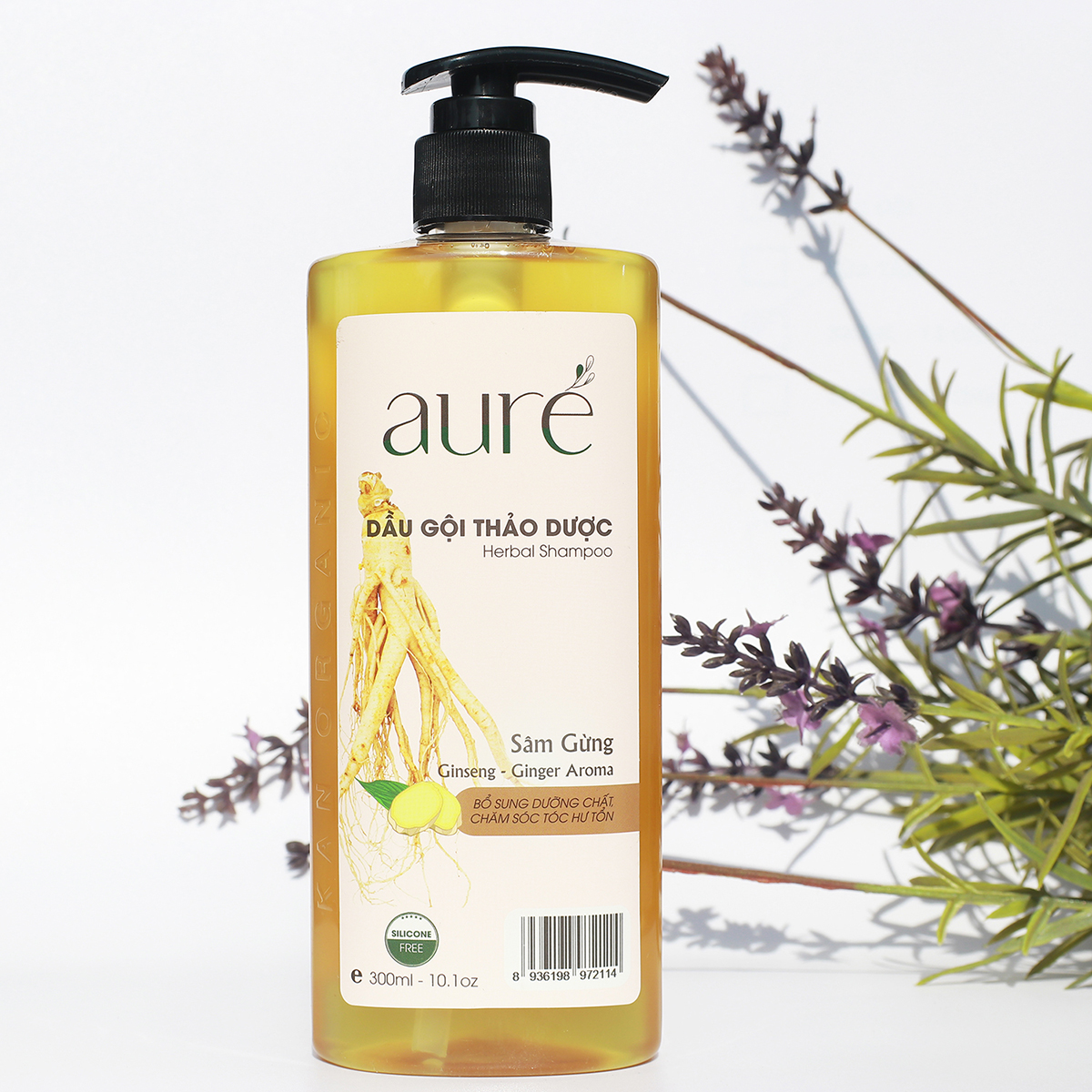 AURÉ, Dầu gội thảo dược Nhiệt, Nhân sâm gừng, Shampoo Ginseng Ginger Extra, Bổ sung dưỡng chất chăm sóc tóc hư tổn, chai 300ml