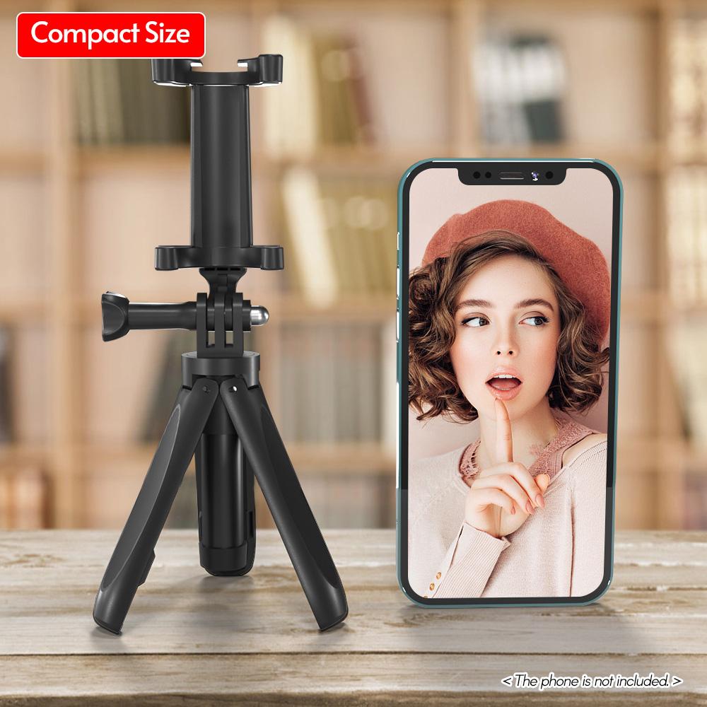 Foldable Mini Desktop Tripod Phone Holder with 3 Sections Extendable Adjustable Phone Clip Length for Vlog Live Stream