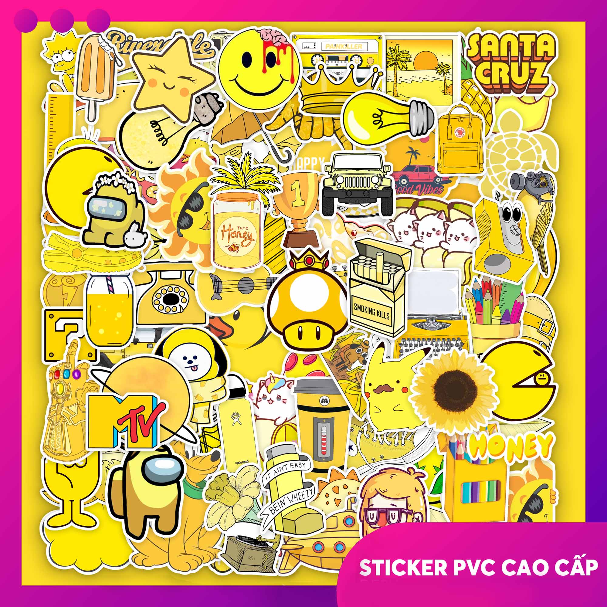 Set 50 Hình Sticker Chủ Đề Vàng Pastel