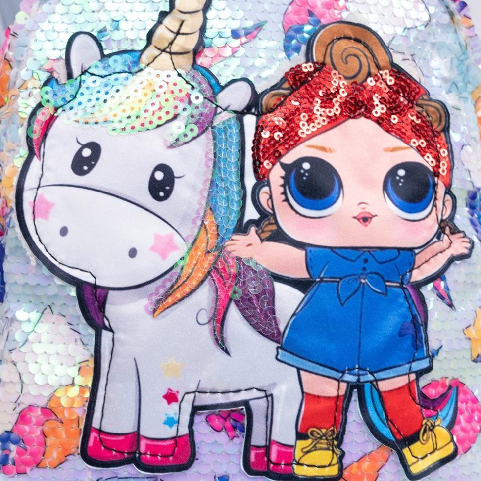 Balo trẻ em, balo cho bé tai thỏ kim tuyến hình ngựa pony và bé gái cực xinh - SIÊU CUTE