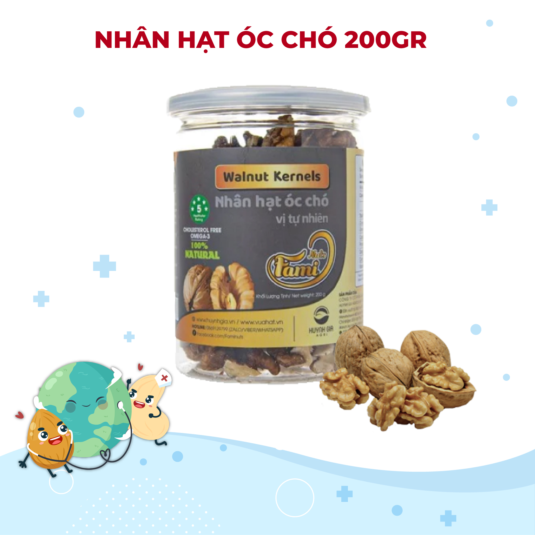 Nhân Hạt Óc Chó Mỹ FAMINUTS Hũ Nắp Nhôm 200g - Hạt Nhập Khẩu