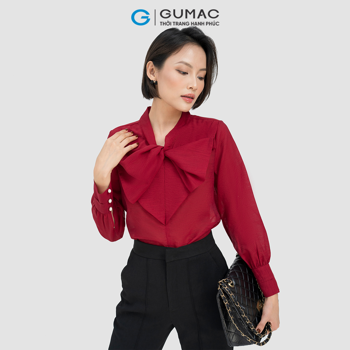 Áo kiểu xếp nơ GUMAC AD05085