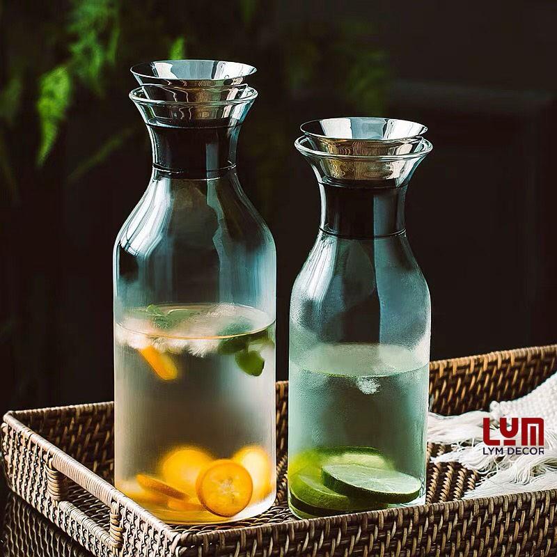 (SẴN) Bình detox dáng trụ - Bình nước thủy tinh chịu nhiệt cao cấp Borosilicate k chì, hàng xuất Âu