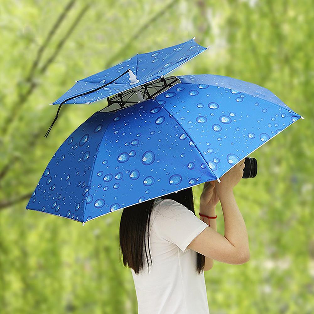 Mũ ô dù hai lớp nam nữ che nắng, mưa với băng đeo đầu có thể điều chỉnh để câu cá đi bộ dã ngoại cắm trại