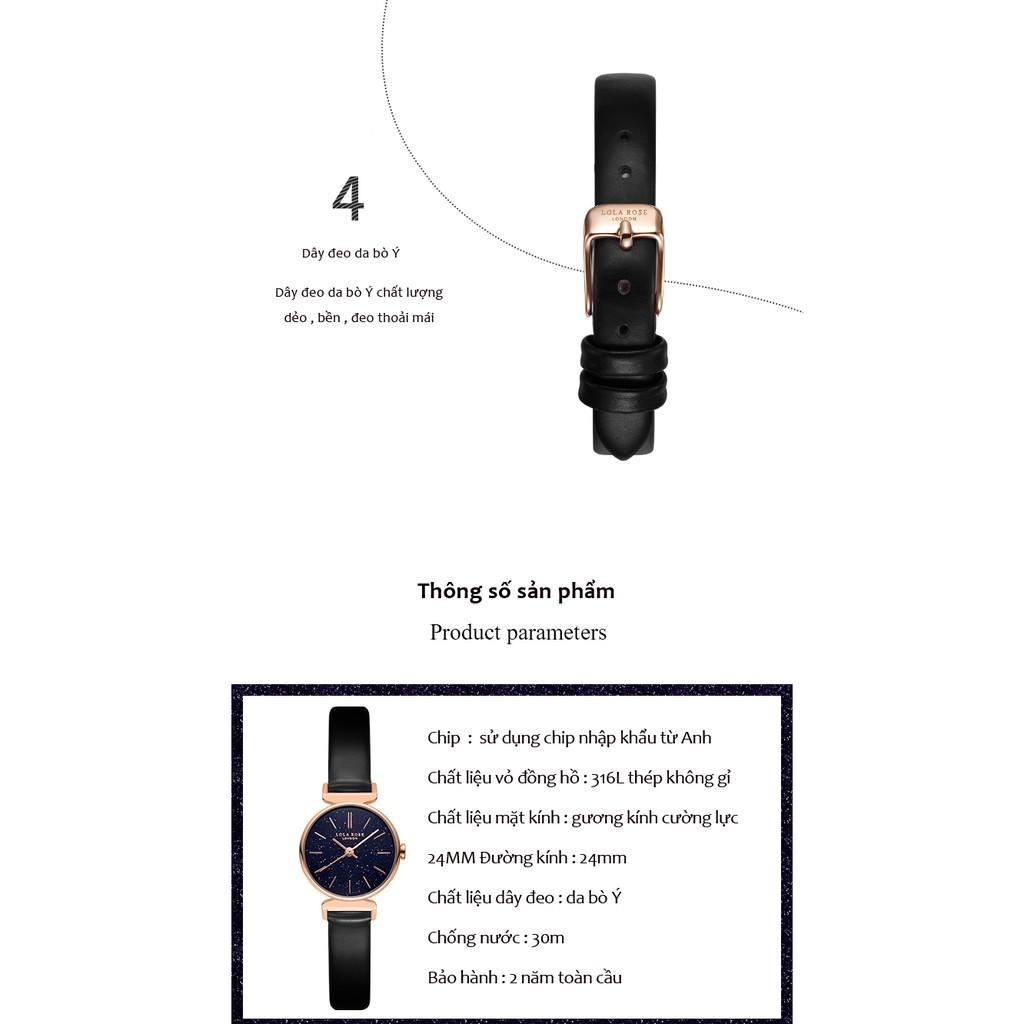 Đồng hồ nữ dây da chính hãng Lolarose mặt tròn 24mm đá cẩm thạch tím Galaxy cao cấp