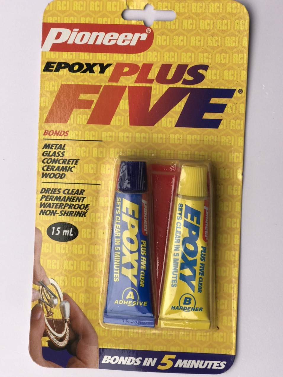 Keo dán A và B trong suốt Epoxy Plus Five (15ml) dán thủy tinh, nhựa, gỗ